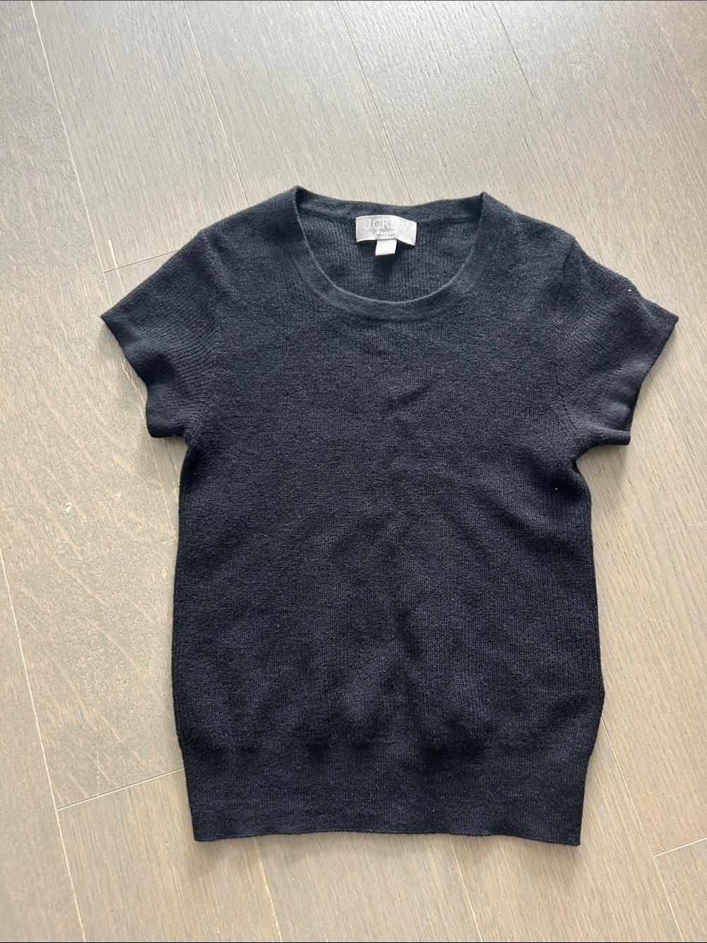 J. Crew Black Short-Sleeve Crewneck Cashmere Sweater